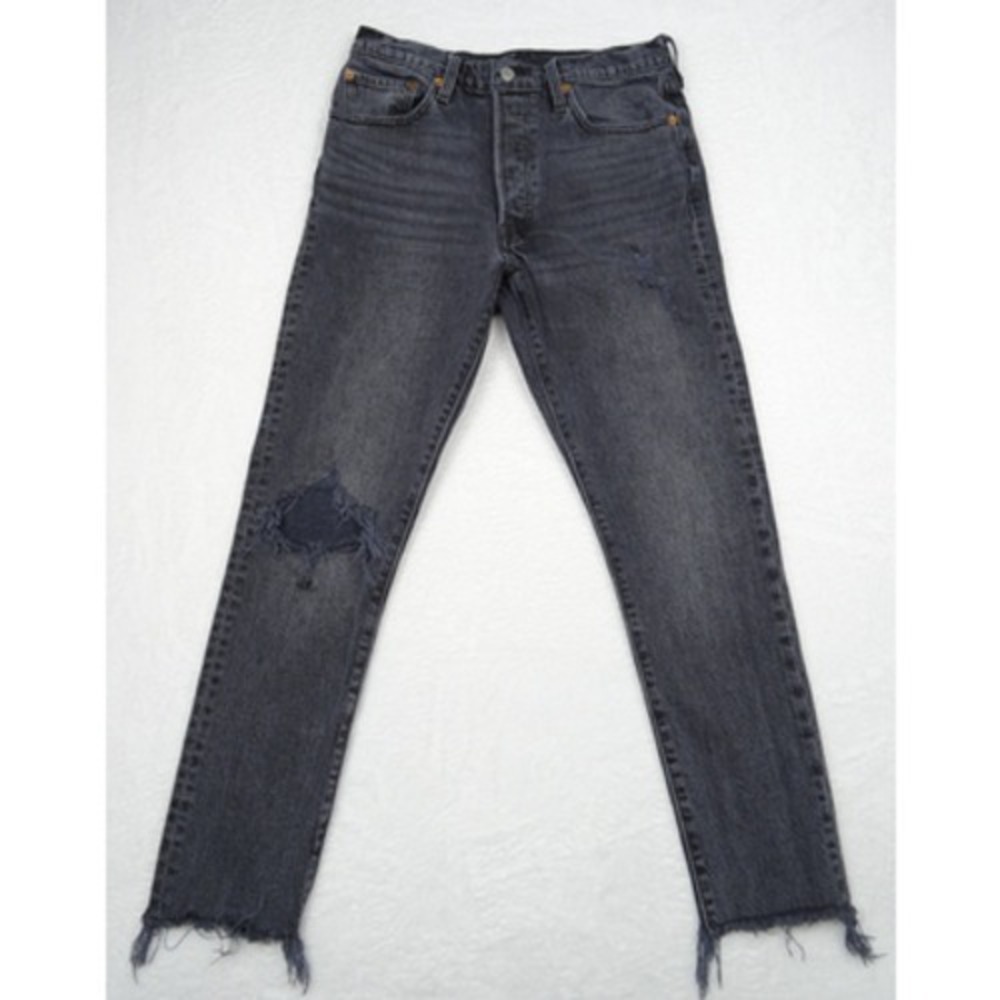 Levis Jeans Womens Size 28 Gray Denim 501 Skinny Button Fly High Rise Distressed